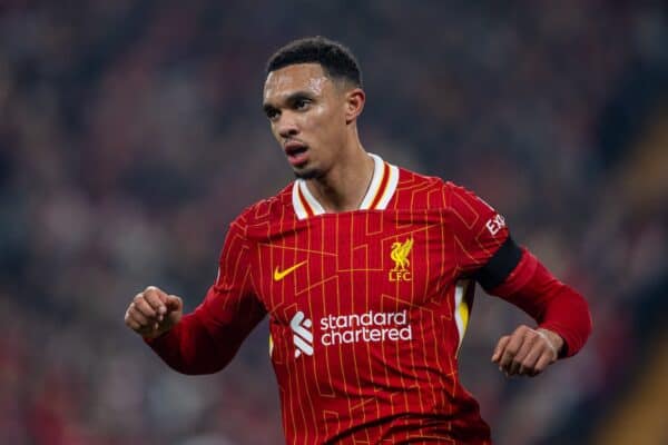 LIVERPOOL, ENGLAND - Tuesday, November 5, 2024: Liverpool's Trent Alexander-Arnold during the UEFA Champions League game between Liverpool FC and Bayer Leverkusen at Anfield. (Photo by David Rawcliffe/Propaganda)