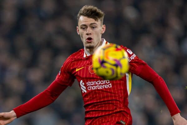 LIVERPOOL, ENGLAND - Saturday, November 9, 2024: Liverpool's Conor Bradley during the FA Premier League match between Liverpool FC and Aston Villa FC at Anfield. (Photo by David Rawcliffe/Propaganda)