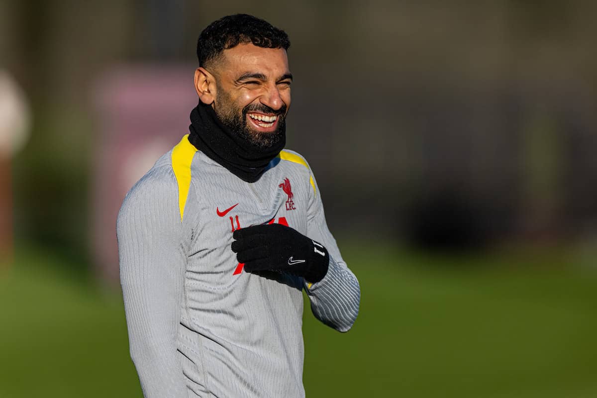 LIVERPOOL, ENGLAND - Tuesday, November 26, 2024: Liverpool's Mohamed Salah during a training session at the AXA Training Centre ahead of the UEFA Champions League match between Liverpool FC and Real Madrid CF. (Photo by David Rawcliffe/Propaganda)