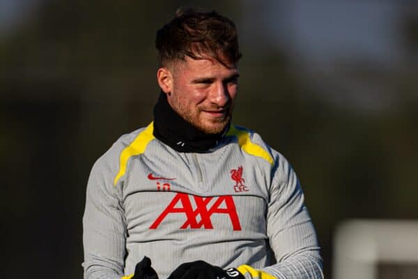 LIVERPOOL, ENGLAND - Tuesday, November 26, 2024: Liverpool's Alexis Mac Allister during a training session at the AXA Training Centre ahead of the UEFA Champions League match between Liverpool FC and Real Madrid CF. (Photo by David Rawcliffe/Propaganda)