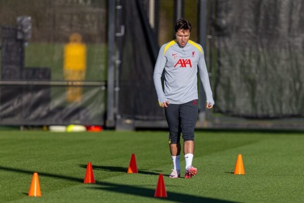 LIVERPOOL, ENGLAND - Tuesday, November 26, 2024: Liverpool's Federico Chiesa during a training session at the AXA Training Centre ahead of the UEFA Champions League match between Liverpool FC and Real Madrid CF. (Photo by David Rawcliffe/Propaganda)