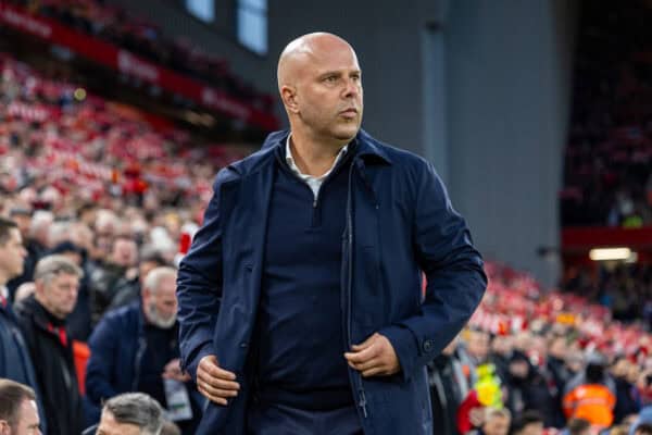 LIVERPOOL, ENGLAND - Sunday, December 1, 2024: Liverpool's head coach Arne Slot during the FA Premier League match between Liverpool FC and Manchester City FC at Anfield. (Photo by David Rawcliffe/Propaganda)