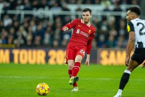 NEWCASTLE-UPON-TYNE, INGHILTERRA - mercoledì 4 dicembre 2024: Andy Robertson di Liverpool durante la partita della fa Premier League tra il Newcastle United FC e il Liverpool FC al St James' Park. (Foto di David Rawcliffe/Propaganda)