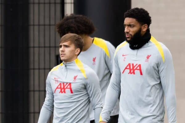 Liverpool, England – Monday, December 9, 2024: Liverpool's Diogo Jota, Cody Gakpo, captain Virgil van Dijk and Rio Ngumoha during a training session at the AXA Training Center ahead of the UEFA Champions League match between Girona FC and Liverpool FC. Walk out while you're at it. (Photo credit: Jessica Hornby/Propaganda)