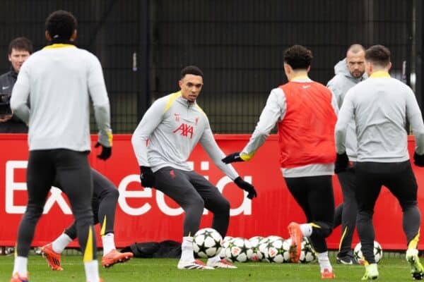 Liverpool, England - Monday, December 9, 2024: Trent Alexander-Arnold of Liverpool participates in a training session at the AXA Training Center ahead of the UEFA Champions League match between Girona FC and Liverpool FC. (Photo credit: Jessica Hornby/Propaganda)