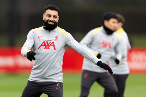 LIVERPOOL, ENGLAND - Monday, December 9, 2024: Liverpool's Mohamed Salah during a training session at the AXA Training Centre ahead of the UEFA Champions League match between Girona FC and Liverpool FC. (Photo by Jessica Hornby/Propaganda)