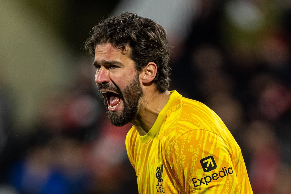 GIRONA, SPAIN - Tuesday, December 10, 2024: Liverpool's goalkeeper Alisson Becker during the UEFA Champions League Matchday 6 game between Girona FC and Liverpool FC at the Estadi Montilivi. (Photo by David Rawcliffe/Propaganda)