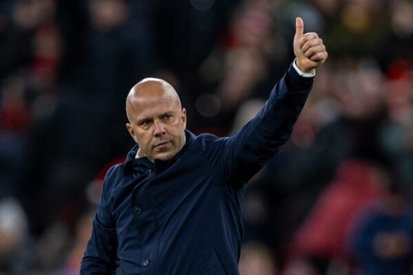 LIVERPOOL, ENGLAND - Saturday, December 14, 2024: Liverpool's head coach Arne Slot after the FA Premier League match between Liverpool FC and Fulham FC at Anfield. (Photo by David Rawcliffe/Propaganda)