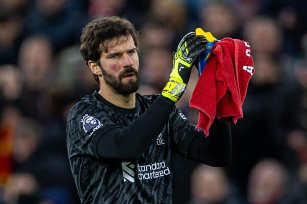 LIVERPOOL, ENGLAND - Saturday, December 14, 2024: Liverpool's goalkeeper Alisson Becker after the FA Premier League match between Liverpool FC and Fulham FC at Anfield. (Photo by David Rawcliffe/Propaganda)