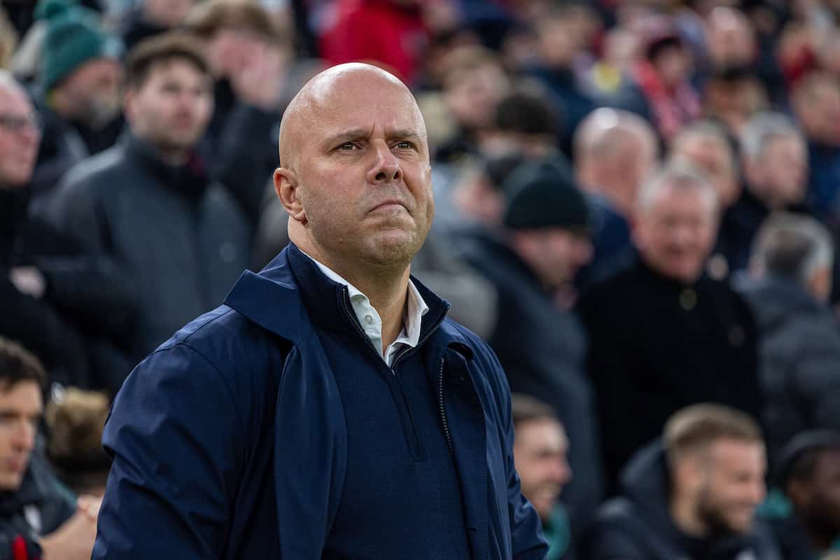 LIVERPOOL, ENGLAND - Saturday, December 14, 2024: Liverpool's head coach Arne Slot before the FA Premier League match between Liverpool FC and Fulham FC at Anfield. (Photo by David Rawcliffe/Propaganda)