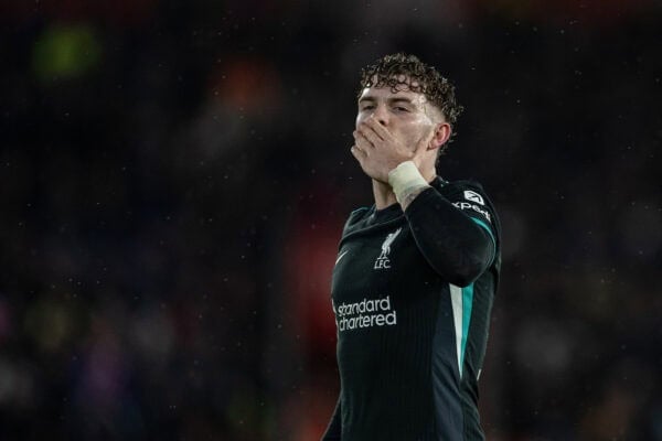 SOUTHAMPTON, ENGLAND - Tuesday, December 17, 2024: Liverpool's Harvey Elliott celebrates after scoring the second goal during the Football League Cup Quarter-Final match between Southampton FC and Liverpool FC at St Mary's Stadium. (Photo by David Rawcliffe/Propaganda)