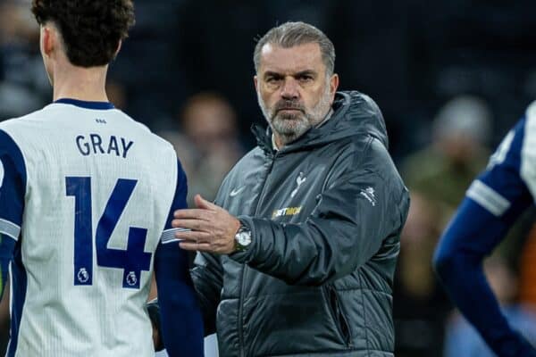 LONDON, ENGLAND - Sunday, December 22, 2024: Tottenham Hotspur's head coach Ange Postecoglou after the FA Premier League match between Tottenham Hotspur FC and Liverpool FC at the Tottenham Hotspur Stadium. (Photo by David Rawcliffe/Propaganda)