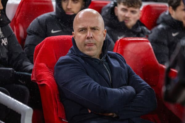 LIVERPOOL, ENGLAND - Sunday, January 5, 2025: Liverpool's head coach Arne Slot during the FA Premier League match between Liverpool FC and Manchester United FC at Anfield. (Photo by David Rawcliffe/Propaganda)