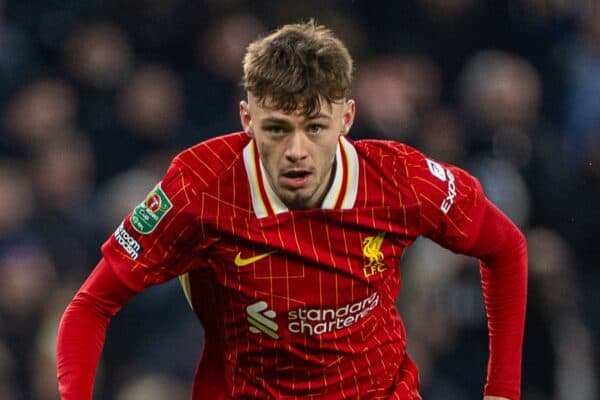 LONDON, ENGLAND - Wednesday, January 8, 2025: Liverpool's Conor Bradley during the Football League Cup Semi-Final 1st Leg match between Tottenham Hotspur FC and Liverpool FC at the Tottenham Hotspur Stadium. (Photo by David Rawcliffe/Propaganda)