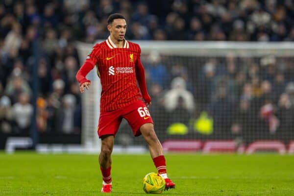 LONDON, ENGLAND - Wednesday, January 8, 2025: Liverpool's Trent Alexander-Arnold during the Football League Cup semi-final first leg match between Tottenham Hotspur FC and Liverpool FC at Tottenham Hotspur Stadium. (Photo by David Rawcliffe/Propaganda)