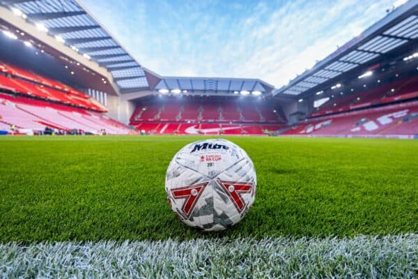 LIVERPOOL, ENGLAND - Saturday, January 11, 2025: The official Mitre match ball seen before the FA Cup 3rd Round match between Liverpool FC and Accrington Stanley FC at Anfield. (Photo by David Rawcliffe/Propaganda)