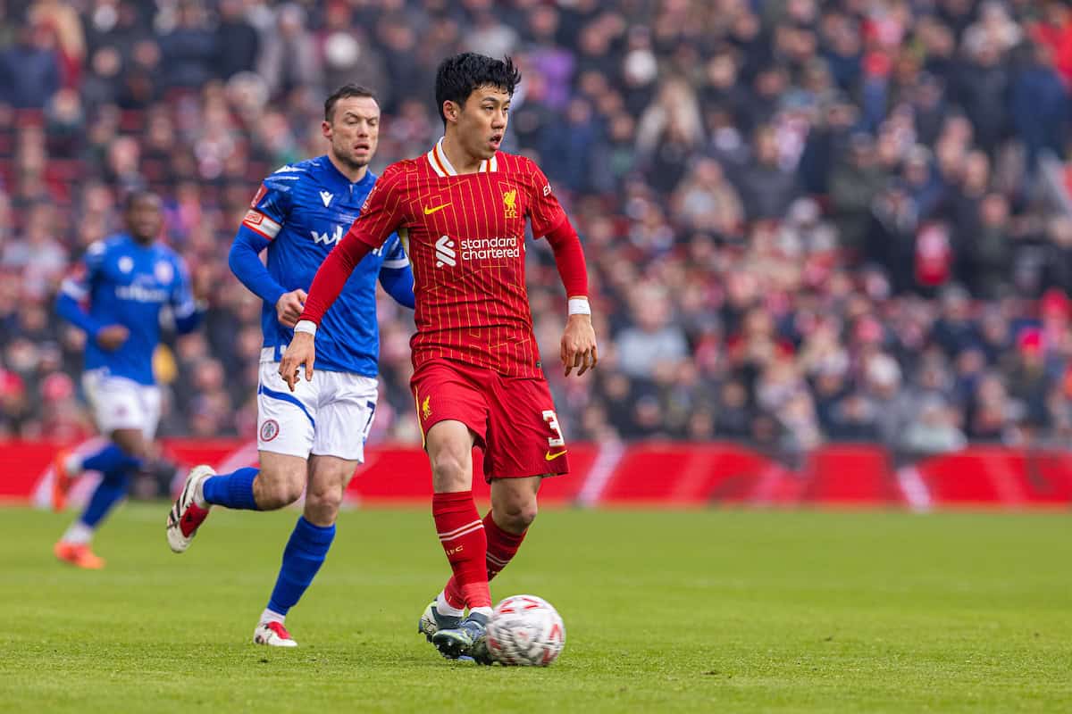 LIVERPOOL, ENGLAND – Saturday January 11, 2025: Liverpool’s Wataru end? During the FA Cup 3rd Round match between Liverpool FC and Accrington Stanley FC at Anfield. (Photo by David Rawcliffe/Propaganda)