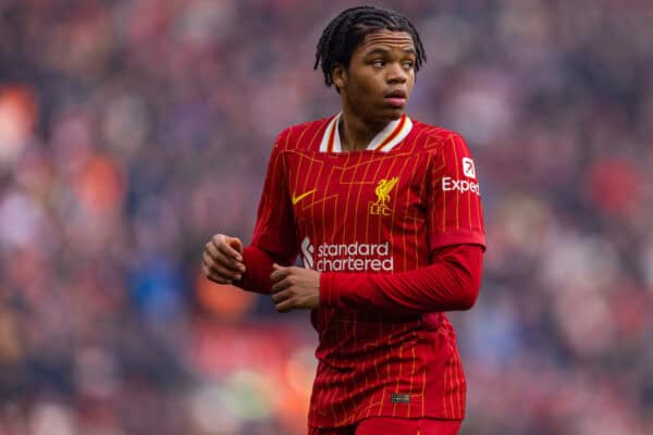 LIVERPOOL, ENGLAND - Saturday, January 11, 2025: Liverpool's Rio Ngumoha during the FA Cup 3rd Round match between Liverpool FC and Accrington Stanley FC at Anfield. (Photo by David Rawcliffe/Propaganda)