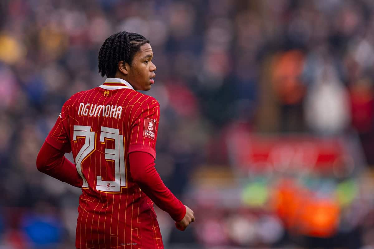 LIVERPOOL, ENGLAND - Saturday, January 11, 2025: Liverpool's Rio Ngumoha during the FA Cup 3rd Round match between Liverpool FC and Accrington Stanley FC at Anfield. (Photo by David Rawcliffe/Propaganda)