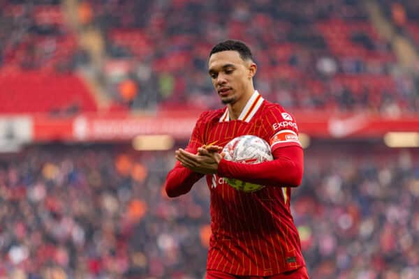 LIVERPOOL, ENGLAND - Saturday, January 11, 2025: Liverpool's Trent Alexander-Arnold during the FA Cup 3rd Round match between Liverpool FC and Accrington Stanley FC at Anfield. (Photo by David Rawcliffe/Propaganda)