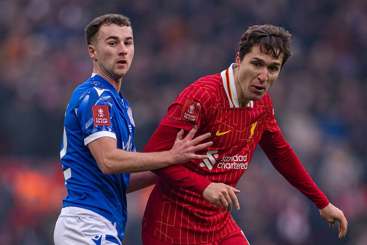 LIVERPOOL, ENGLAND - Saturday, January 11, 2025: Liverpool's Federico Chiesa during the FA Cup 3rd Round match between Liverpool FC and Accrington Stanley FC at Anfield. (Photo by David Rawcliffe/Propaganda)