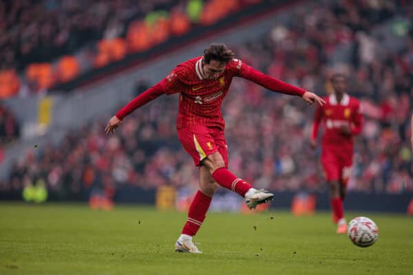 LIVERPOOL, ENGLAND - Saturday, January 11, 2025: Liverpool's Federico Chiesa scores the fourth goal goal during the FA Cup 3rd Round match between Liverpool FC and Accrington Stanley FC at Anfield. (Photo by David Rawcliffe/Propaganda)