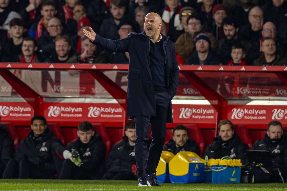 NOTTINGHAM, ENGLAND - Tuesday, December 14, 2025: Liverpool's head coach Arne Slot during the FA Premier League match between Nottingham Forest FC and Liverpool FC at the City Ground. (Photo by David Rawcliffe/Propaganda)