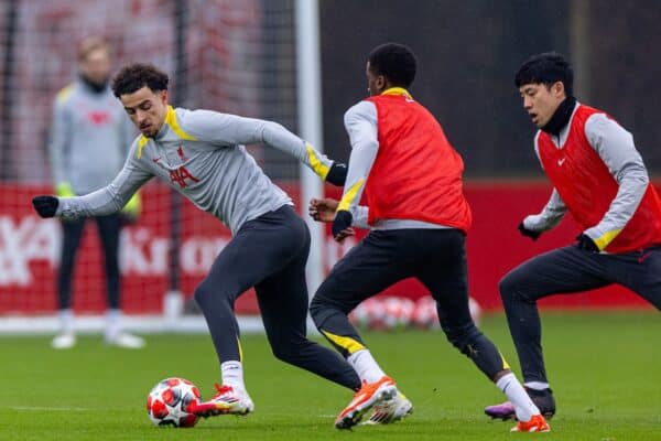 LIVERPOOL, ENGLAND - Monday, January 20, 2025: Liverpool's Curtis Jones during a training session at the AXA Training Centre ahead of the UEFA Champions League match between Liverpool FC and LOSC Lille. (Photo by David Rawcliffe/Propaganda)