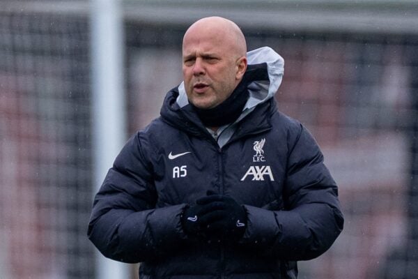 LIVERPOOL, ENGLAND - Monday, January 20, 2025: Liverpool's head coach Arne Slot during a training session at the AXA Training Centre ahead of the UEFA Champions League match between Liverpool FC and LOSC Lille. (Photo by David Rawcliffe/Propaganda)