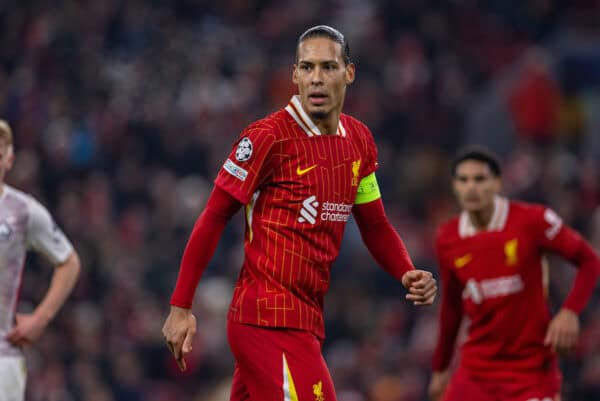 LIVERPOOL, ENGLAND - Tuesday, January 21, 2025: Liverpool's captain Virgil van Dijk during the UEFA Champions League game between Liverpool FC and Lille OSC at Anfield. (Photo by David Rawcliffe/Propaganda)