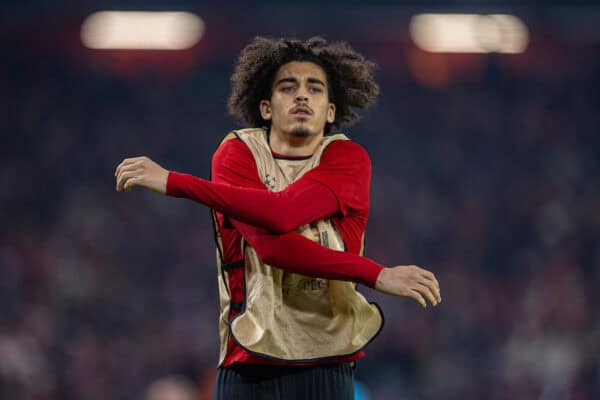 LIVERPOOL, ENGLAND - Tuesday, January 21, 2025: Liverpool's substitute Jayden Danns during the UEFA Champions League game between Liverpool FC and Lille OSC at Anfield. (Photo by David Rawcliffe/Propaganda)