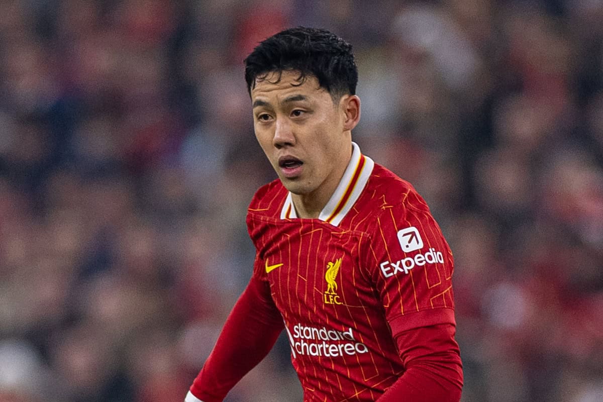 LIVERPOOL, ENGLAND - Tuesday, January 21, 2025: Liverpool's Wataru End? during the UEFA Champions League game between Liverpool FC and Lille OSC at Anfield. (Photo by David Rawcliffe/Propaganda)