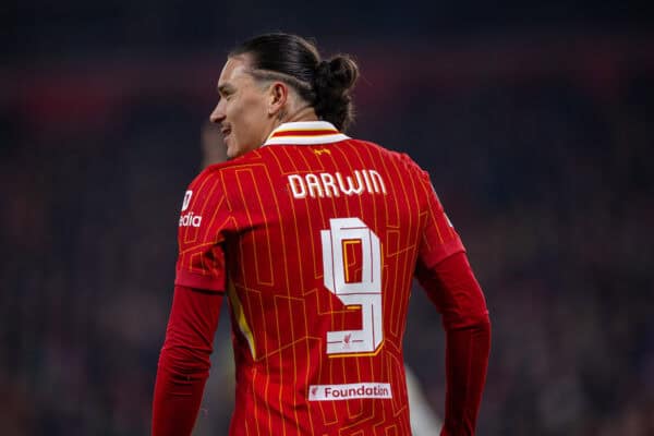 LIVERPOOL, ENGLAND - Tuesday, January 21, 2025: Liverpool's Darwin Núñez during the UEFA Champions League game between Liverpool FC and Lille OSC at Anfield. (Photo by David Rawcliffe/Propaganda)