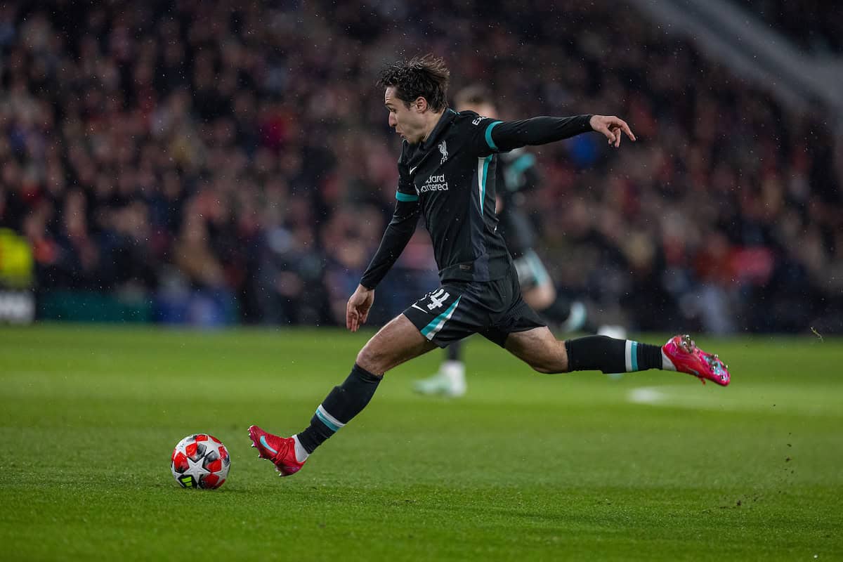 EINDHOVEN, NETHERLANDS - Wednesday, January 29, 2025: Liverpool's Federico Chiesa during the UEFA Champions League Matchday 8 game between PSV Eindhoven and Liverpool FC at the Philips Stadion. (Photo by David Rawcliffe/Propaganda)