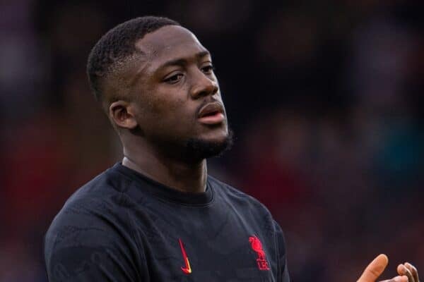 BOURNEMOUTH, ENGLAND - Saturday, February 1, 2025: Liverpool's Ibrahima Konaté during the pre-match warm-up before the FA Premier League match between AFC Bournemouth and Liverpool FC at Dean Court. (Photo by David Rawcliffe/Propaganda)