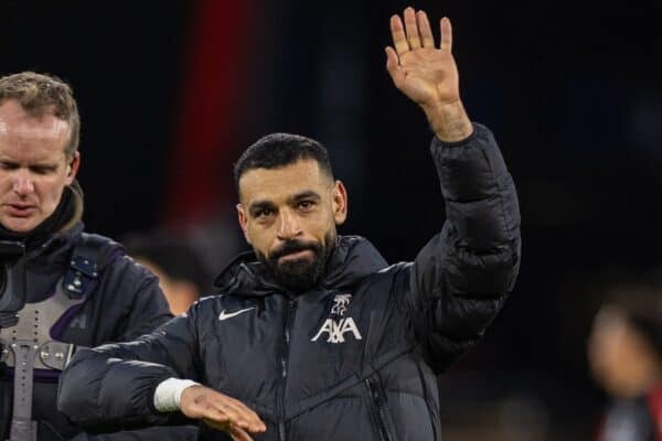 BOURNEMOUTH, ENGLAND - Saturday, February 1, 2025: Liverpool's Mohamed Salah celebrates after the FA Premier League match between AFC Bournemouth and Liverpool FC at Dean Court. (Photo by David Rawcliffe/Propaganda)