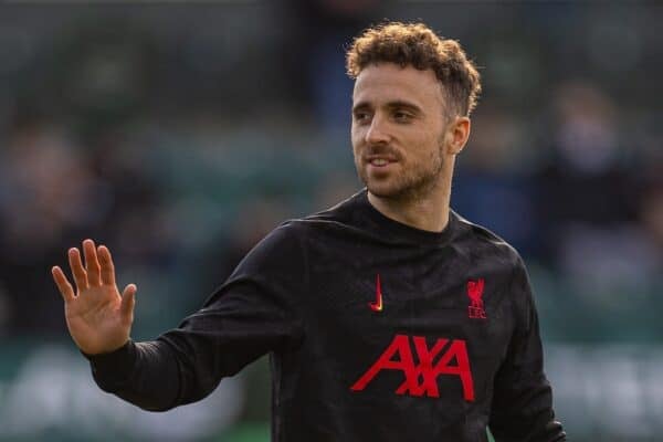 PLYMOUTH, ENGLAND - Sunday, February 9, 2025: Liverpool's Diogo Jota during the pre-match warm-up before the FA Cup 4th Round match between Plymouth Argyle FC and Liverpool FC at Home Park. (Photo by David Rawcliffe/Propaganda)