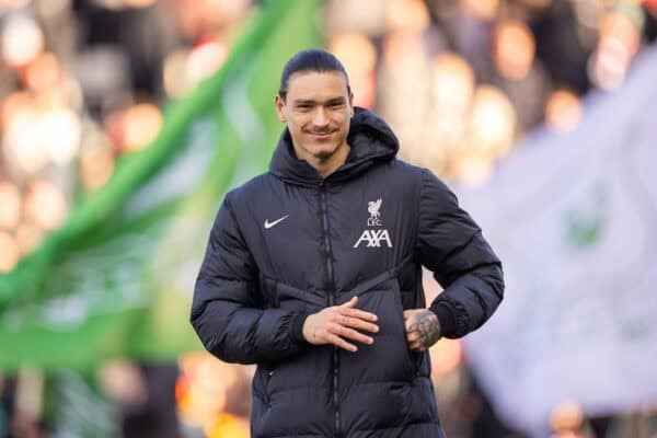 PLYMOUTH, ENGLAND - Sunday, February 9, 2025: Liverpool's Darwin Núñez before the FA Cup 4th Round match between Plymouth Argyle FC and Liverpool FC at Home Park. (Photo by David Rawcliffe/Propaganda)