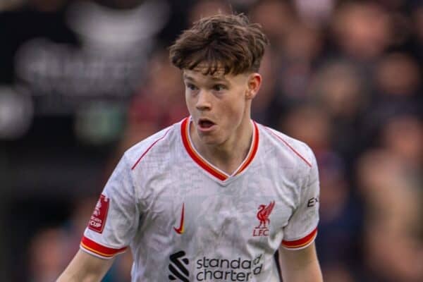 PLYMOUTH, ENGLAND - Sunday, February 9, 2025: Liverpool's James McConnell during the FA Cup 4th Round match between Plymouth Argyle FC and Liverpool FC at Home Park. (Photo by David Rawcliffe/Propaganda)