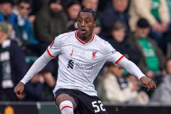 PLYMOUTH, ENGLAND - Sunday, February 9, 2025: Liverpool's Isaac Mabaya during the FA Cup 4th Round match between Plymouth Argyle FC and Liverpool FC at Home Park. (Photo by David Rawcliffe/Propaganda)