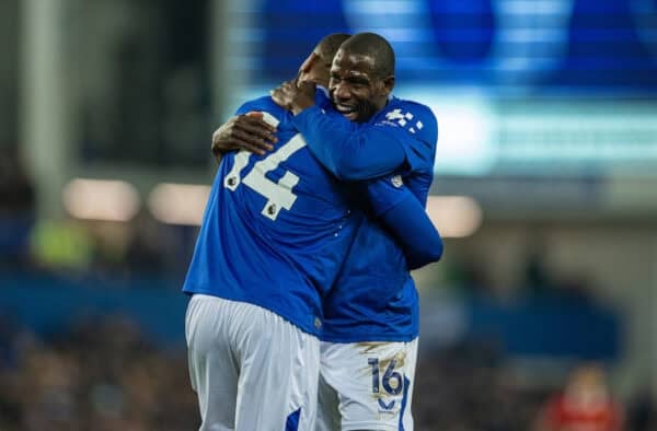 LIVERPOOL, ENGLAND - Wednesday, February 12, 2025: Everton's Norberto Bercique Gomes Betuncal 'Beto' celebrates after scoring the second goal during the FA Premier League match between Everton FC and Liverpool FC, the 245th Merseyside Derby and the last one at Goodison Park. (Photo by David Rawcliffe/Propaganda)