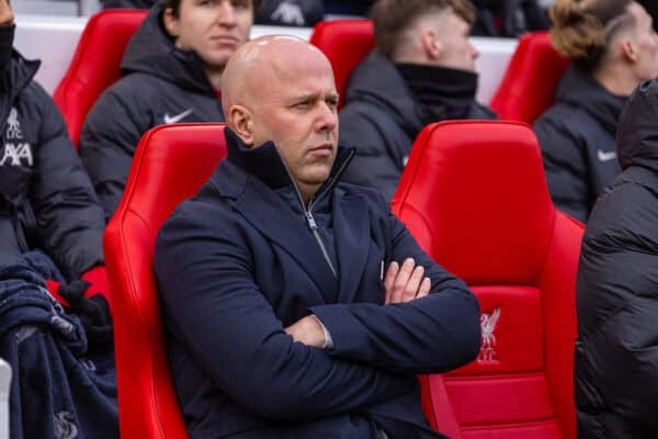 LIVERPOOL, ENGLAND - Sunday, February 16, 2025: Liverpool's head coach Arne Slot before the FA Premier League match between Liverpool FC and Wolverhampton Wanderers FC at Anfield. (Photo by David Rawcliffe/Propaganda)