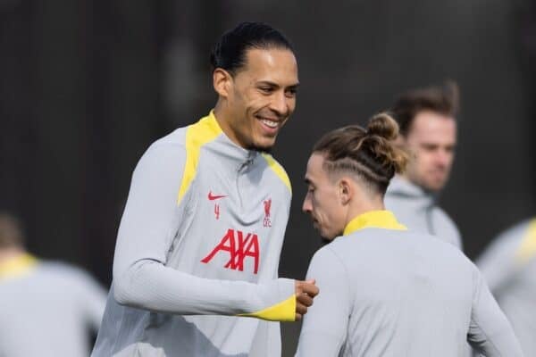 LIVERPOOL, ENGLAND - Tuesday, March 4, 2025: Liverpool's captain Virgil van Dijk during a training session at the AXA Training Centre ahead of the UEFA Champions League match between Paris Saint-Germain and Liverpool FC. (Photo by Jessica Hornby/Propaganda)