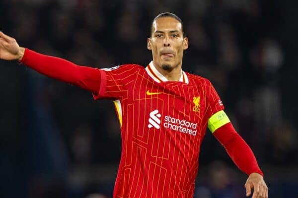 PARIS, FRANCE - Wednesday, March 5, 2025: Liverpool's captain Virgil van Dijk during the UEFA Champions League Round of 16 1st Leg game between Paris Saint-Germain and Liverpool FC at the Parc des Princes. (Photo by David Rawcliffe/Propaganda)