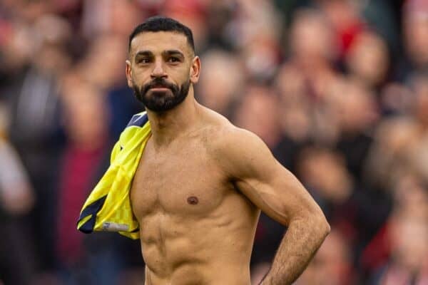 LIVERPOOL, ENGLAND - Saturday, March 8, 2025: Liverpool's two-goal hero Mohamed Salah after the FA Premier League match between Liverpool FC and Southampton FC at Anfield. (Photo by David Rawcliffe/Propaganda)