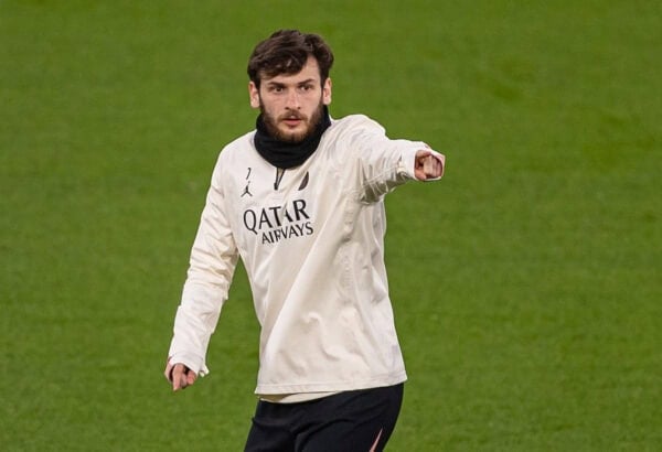 LIVERPOOL, ENGLAND - Monday, March 10, 2025: Paris Saint-Germain's Khvicha Kvaratskhelia during a training session at Anfield ahead of the UEFA Champions League Round of 16 2nd Leg match between Liverpool FC and Paris Saint-Germain. (Photo by David Rawcliffe/Propaganda)