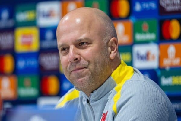 LIVERPOOL, ENGLAND - Monday, March 10, 2025: Liverpool's head coach Arne Slot during a press conference at Anfield ahead of the UEFA Champions League Round of 16 2nd Leg match between Liverpool FC and Paris Saint-Germain. (Photo by David Rawcliffe/Propaganda)