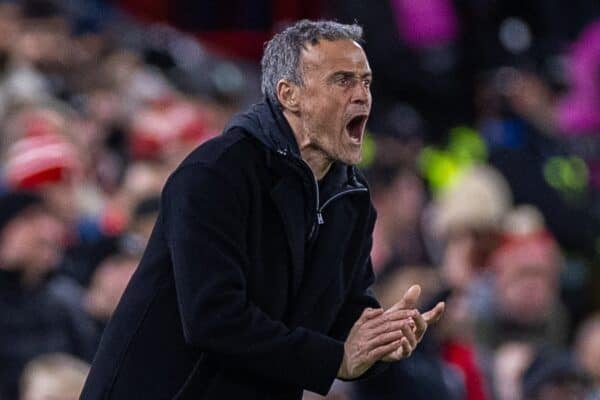 LIVERPOOL, ENGLAND - Tuesday, March 11, 2025: Luis Enrique during the UEFA Champions League Round of 16 2nd Leg match between Liverpool FC and Paris Saint-Germain FC at Anfield. (Photo by David Rawcliffe/Propaganda)