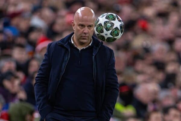  Liverpool's head coach Arne Slot during the UEFA Champions League Round of 16 2nd Leg match between Liverpool FC and Paris Saint-Germain FC at Anfield. (Photo by David Rawcliffe/Propaganda)