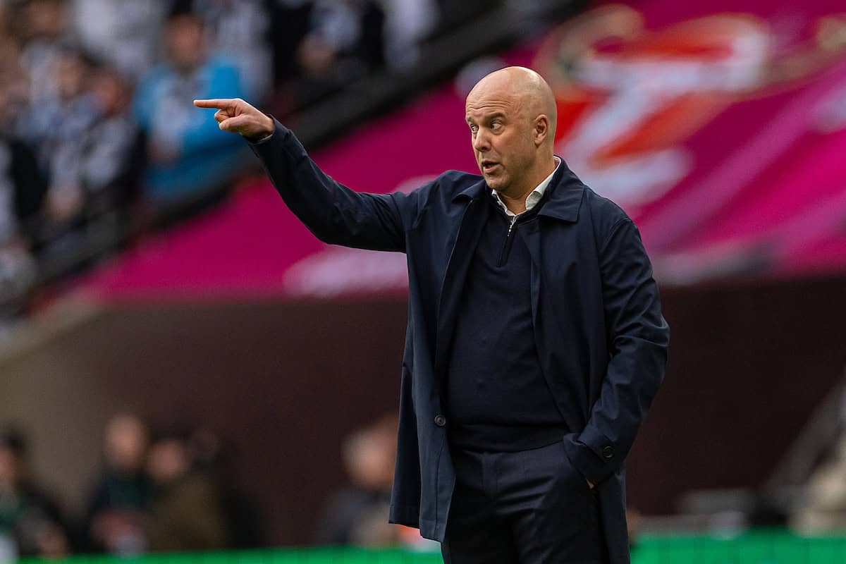 LONDON, ENGLAND - Sunday, March 16, 2025: Liverpool's head coach Arne Slot during the Football League Cup Final match between Liverpool FC and Newcastle United FC at Wembley Stadium. (Photo by David Rawcliffe/Propaganda)